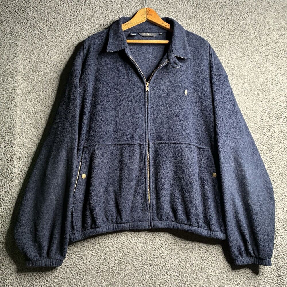 Vtg Polo Ralph Lauren Harrington Jacket Mens 2XL Blue Fleece USA Made Bi Swing